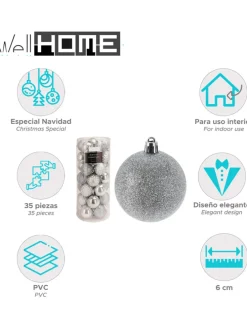 Christbaumkugeln in Silber - 35 Stück - Ø 6 cm