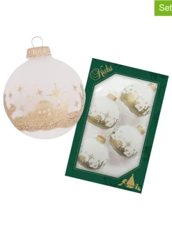 Christbaumkugeln in Weiß/ Gold - 4 Stück - Ø 7 cm