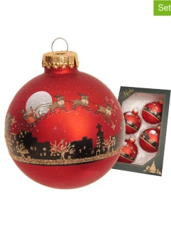 Christbaumkugeln "Santa mit Rentieren" in Rot - 4 Stück - Ø 7 cm