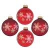 Christbaumkugeln "Schneeflocken" in Rot - 4 Stück - Ø 7 cm