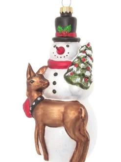 Christbaumornament "Schneemann mit Reh" in Bunt - (L)16 cm