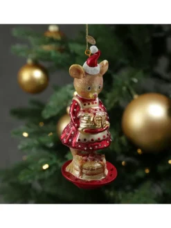 Christbaumschmuck Maus mit Pfannkuchen Glas H: 15cm in rot