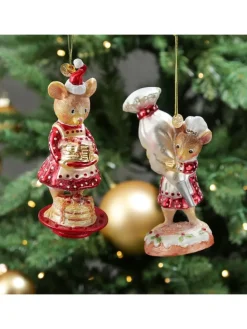 Christbaumschmuck Maus mit Pfannkuchen Glas H: 15cm in rot
