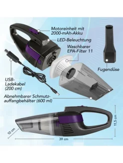 CLEANmaxx Akku-Handstaubsauger - kabel- & beutellos - mit EPA-Filter & LED-Licht