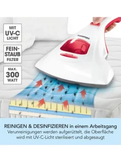 CLEANmaxx Milben-Handstaubsauger mit UV-C-Licht inkl. 2 Ersatzfilter - weiß/rot
