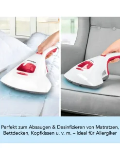 CLEANmaxx Milben-Handstaubsauger mit UV-C-Licht inkl. 2 Ersatzfilter - weiß/rot