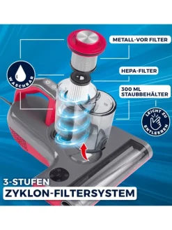CLEANmaxx Milben-Handstaubsauger mit UV-C-Licht 450W grau/rot