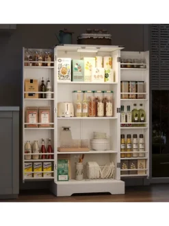 128.5cm LED Küchenschrank mit 2 Flügeltüren und Verstellbaren Regalen