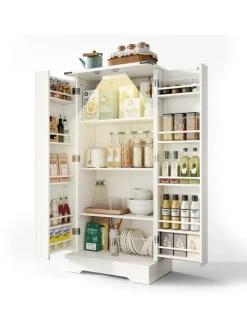 128.5cm LED Küchenschrank mit 2 Flügeltüren und Verstellbaren Regalen