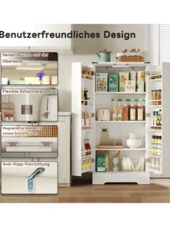 128.5cm LED Küchenschrank mit 2 Flügeltüren und Verstellbaren Regalen