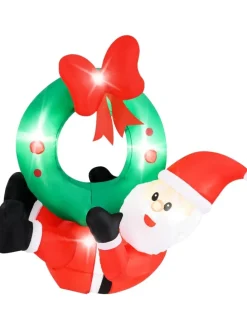 120cm LED Weihnachtsmann mit Kranz in Rot