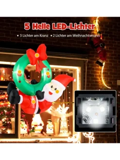 120cm LED Weihnachtsmann mit Kranz in Rot