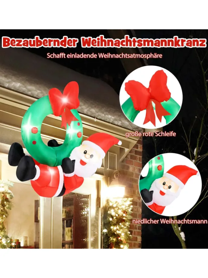 120cm LED Weihnachtsmann mit Kranz in Rot