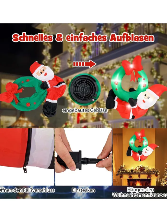 120cm LED Weihnachtsmann mit Kranz in Rot