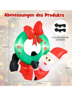 120cm LED Weihnachtsmann mit Kranz in Rot
