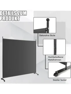 184cm Raumteiler auf Rollen in Grau