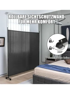 184cm Raumteiler auf Rollen in Grau