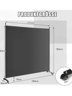 184cm Raumteiler auf Rollen in Grau