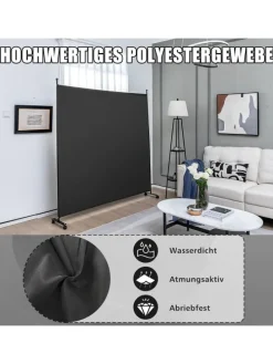 184cm Raumteiler auf Rollen in Schwarz