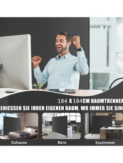 184cm Raumteiler auf Rollen in Schwarz