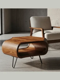 Couchtisch | Sheesham, 55x55x38cm, Ablage, Metallgestell