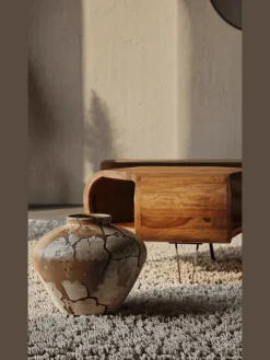 Couchtisch | Sheesham, 55x55x38cm, Ablage, Metallgestell