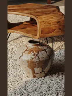 Couchtisch | Sheesham, 55x55x38cm, Ablage, Metallgestell