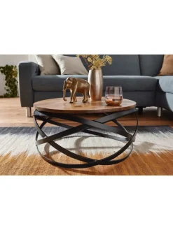 Couchtisch | Sheesham/Metall, 60x30x60cm, Industrial