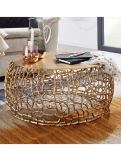 Couchtisch Ast-Design | Metall Gold, 66x66cm, Rund in Gold