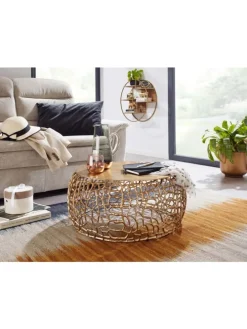 Couchtisch Ast-Design | Metall Gold, 66x66cm, Rund in Gold