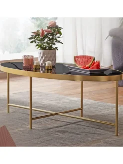 Couchtisch Glastisch | Glas/Gold, 110x56cm, Oval