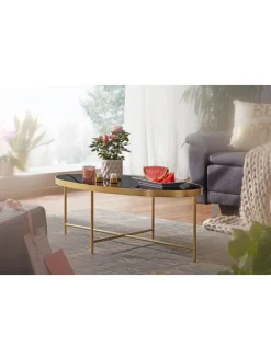 Couchtisch Glastisch | Glas/Gold, 110x56cm, Oval