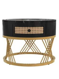 Couchtisch in Schwarz 2-in-1 set mit Marmorplatte Ø70/50 cm, H 45/38cm