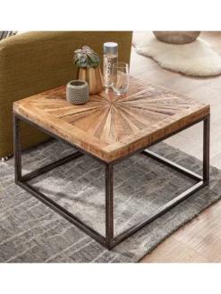 Couchtisch Mango Massivholz 55x40x55 cm Tisch mit Metallgestell