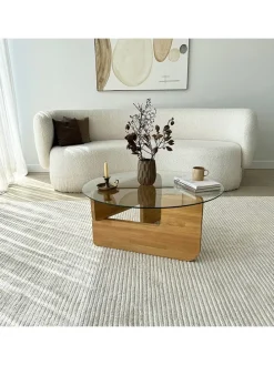 Couchtisch "Mia" in Hellbraun/ Transparent - (H)35 x Ø 75 cm