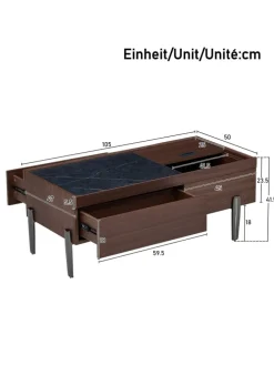 Couchtisch mit Schubladen & Glasplatte in Dunkelbraun