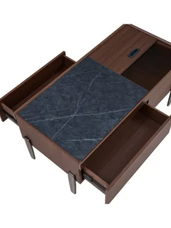 Couchtisch mit Schubladen & Glasplatte in Dunkelbraun