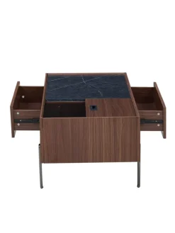 Couchtisch mit Schubladen & Glasplatte in Dunkelbraun