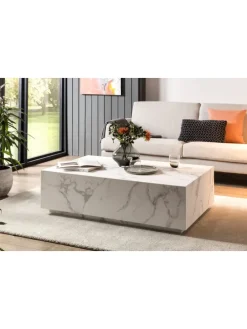 Couchtisch modern rechteckig 120x75 cm Marmoroptik in Weiß