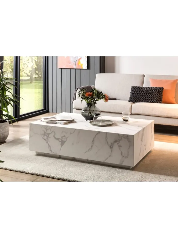 Couchtisch modern rechteckig 120x75 cm Marmoroptik in Weiß