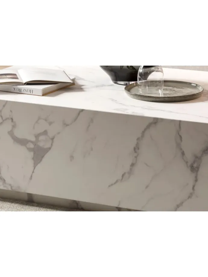 Couchtisch modern rechteckig 120x75 cm Marmoroptik in Weiß