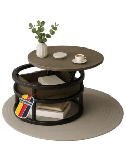 Couchtisch Swing aus Metall mit verstellbarer Holz Tischplatte in Grau