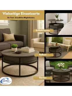 Couchtisch Swing aus Metall mit verstellbarer Holz Tischplatte in Grau