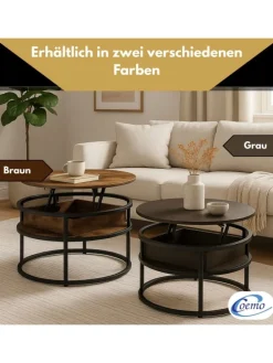 Couchtisch Swing aus Metall mit verstellbarer Holz Tischplatte in Grau