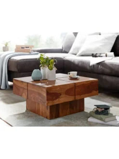 Couchtisch 57,5x57,5x30 cm Massivholz Sofatisch Quadratisch,
