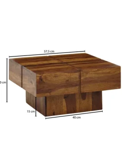 Couchtisch 57,5x57,5x30 cm Massivholz Sofatisch Quadratisch,