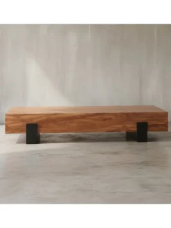 Couchtisch 115x22x44cm Massivholz / Metall Sofatisch, Design