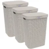 Country 3er-Set Wäschesammler 55l mit Deckel in Cappuccino