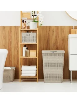 Country 3er-Set Wäschesammler 55l mit Deckel in Cappuccino