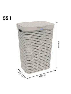 Country 3er-Set Wäschesammler 55l mit Deckel in Cappuccino